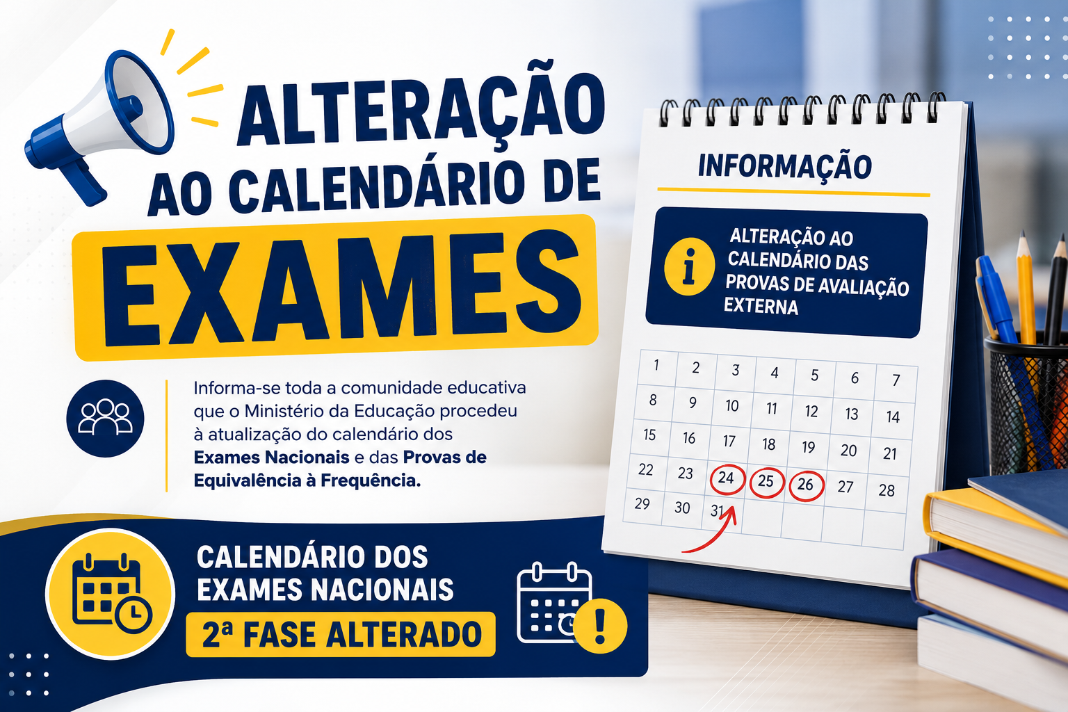 📢Alteração ao calendário de exames📢
